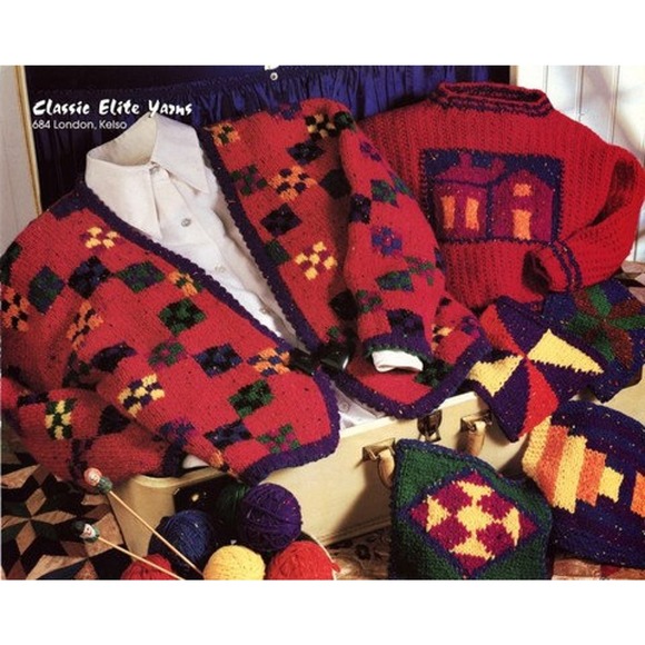 New Classic Elite Yarns 684 Quilted Americana Cardigan Sweater Knitting Pattern - Picture 1 of 3
